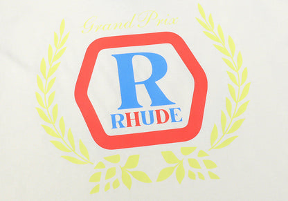 RHUDE micro-label wheat ear letter printing t-shirt