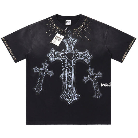 Letter Print Washed Distressed T-Shirt